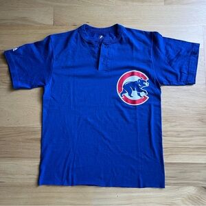 Chicago Cubs Shirt Small Blue Majestic Logo Graphic Henley modified read descrip
